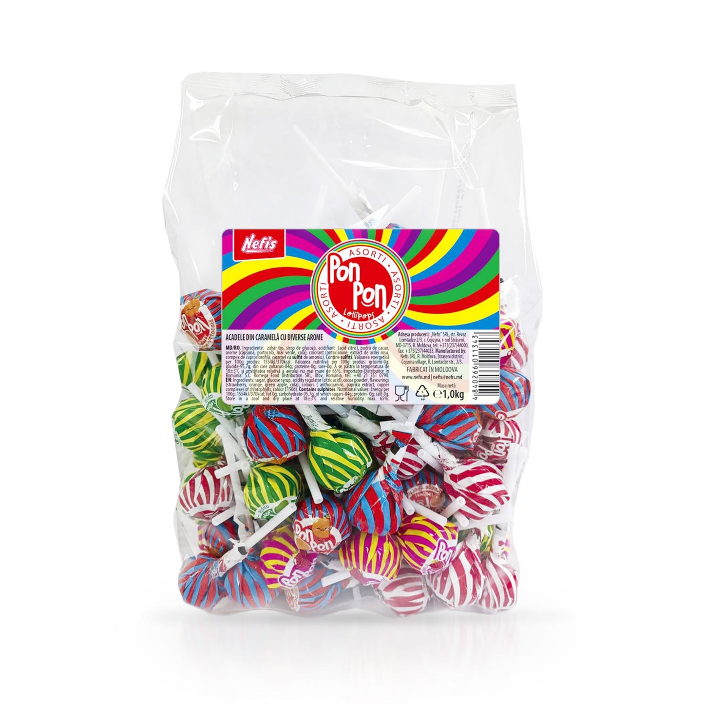 Nefis Pon Pon Lollipops Assorted, packaging detail