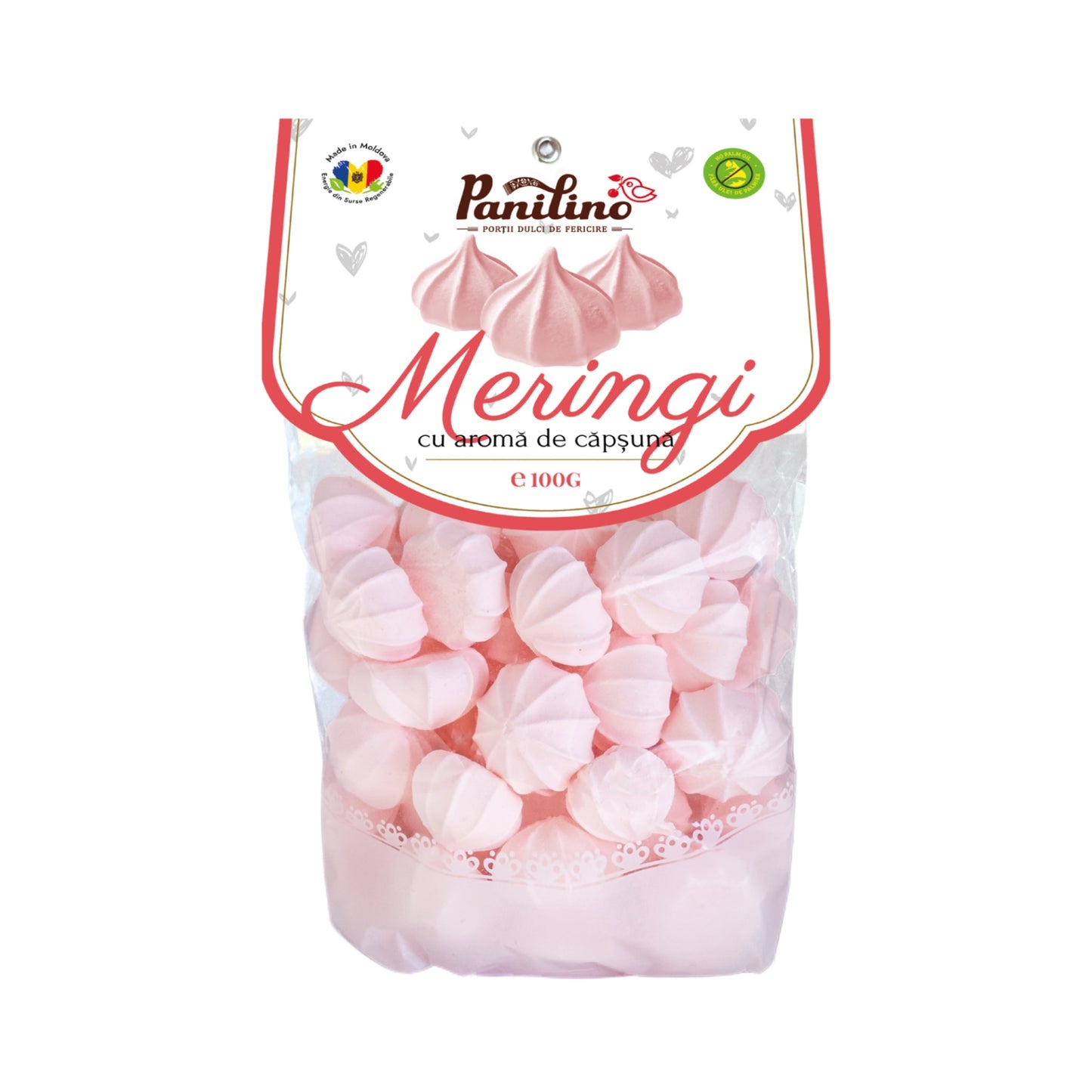 Panilino Strawberry Meringues bag, back label