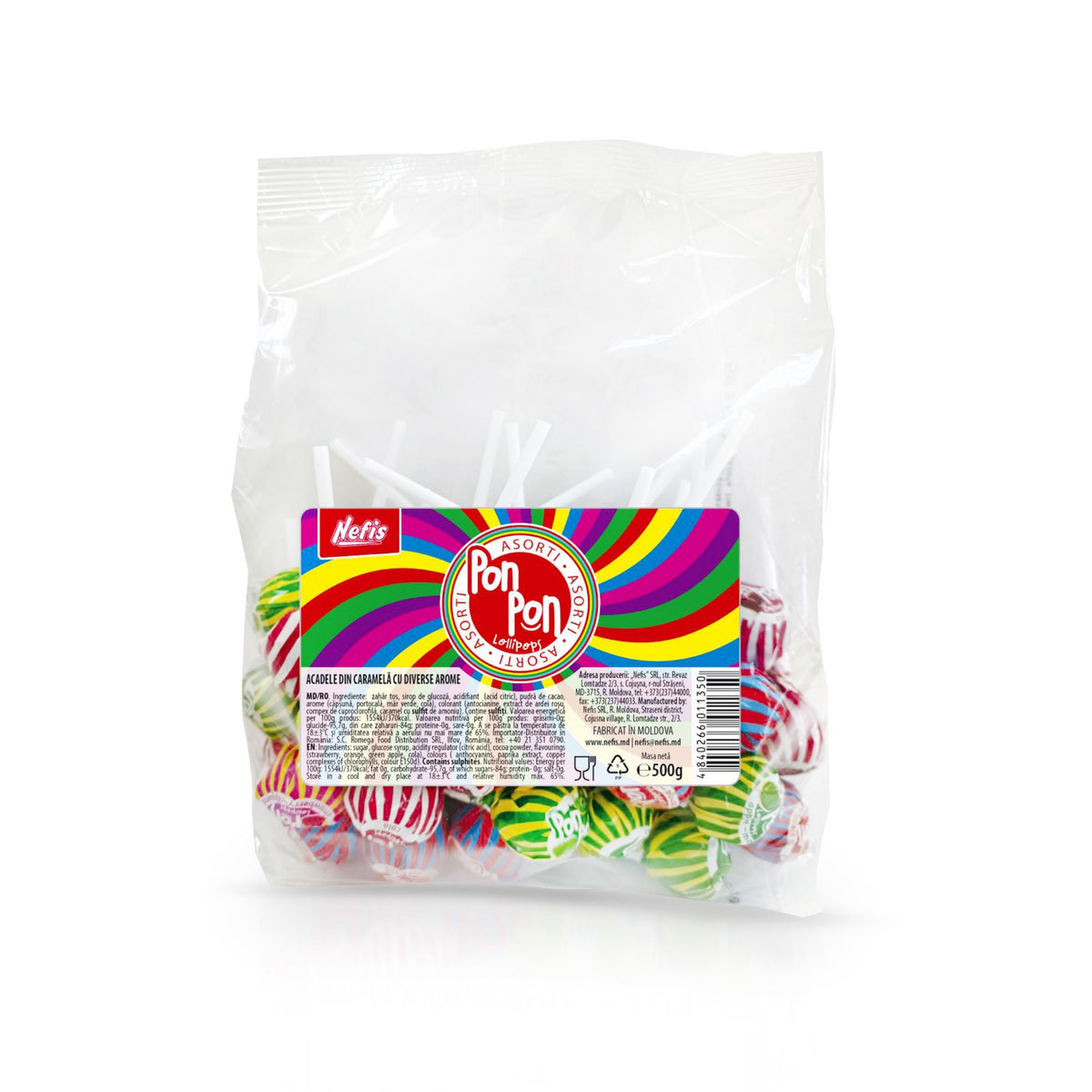 Nefis Pon Pon Lollipops Assorted, back label