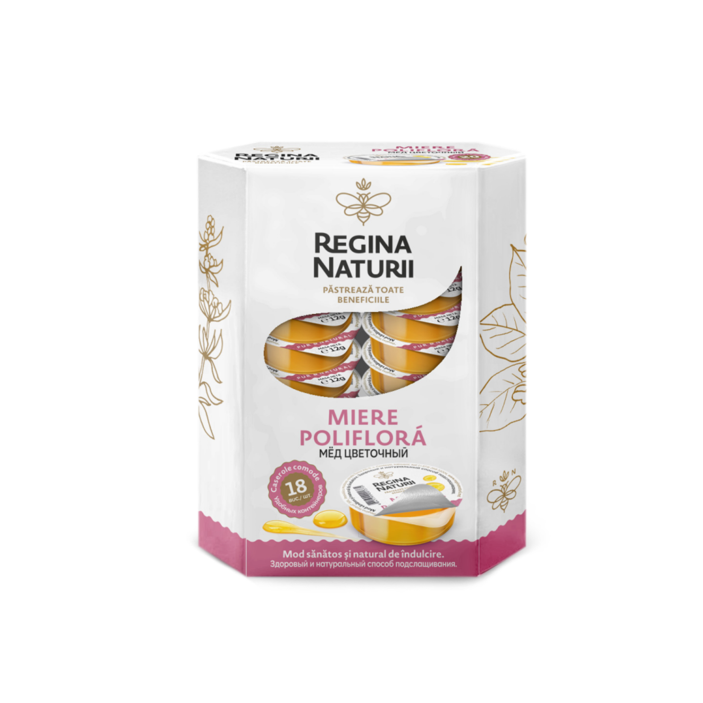 Regina Naturii polyflora honey, box of 18 individual 20g portion cups