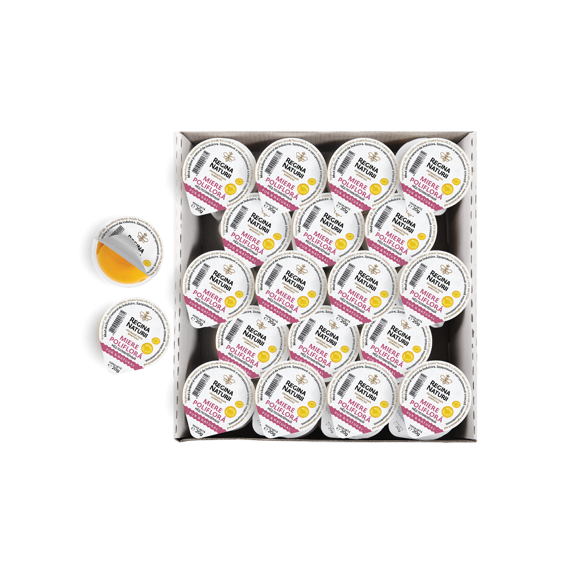 Regina Naturii polyflora honey, box of 54 individual 20g portion cups