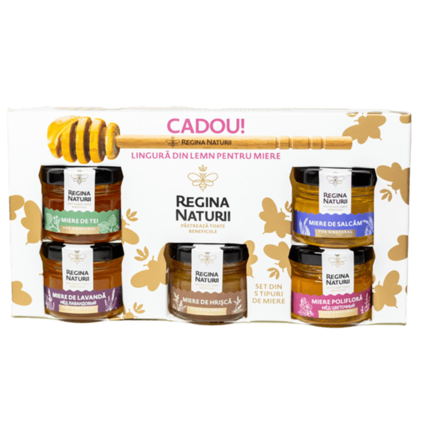 Regina Naturii Honey Gift Set, 5 mini jars of 28g each