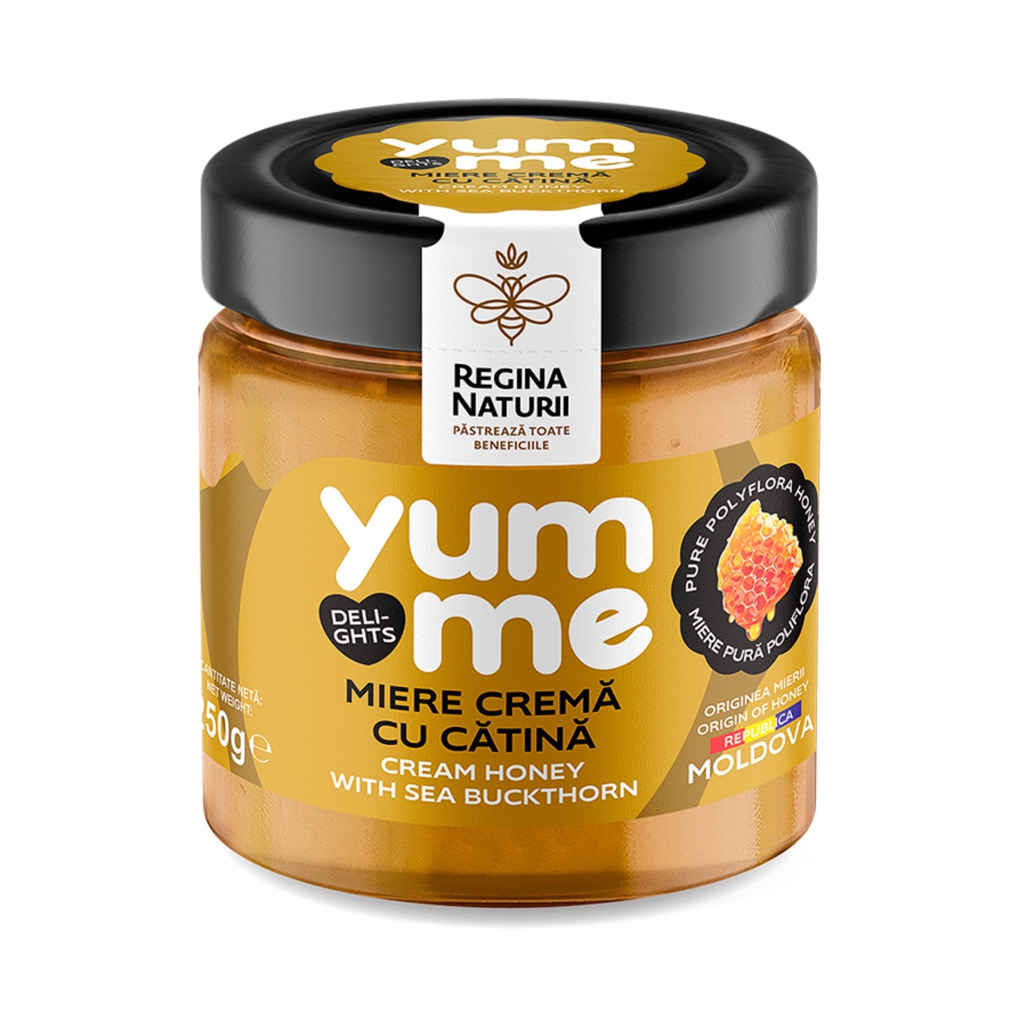 Regina Naturii Yumme Creamed Honey with Sea Buckthorn 250g jar