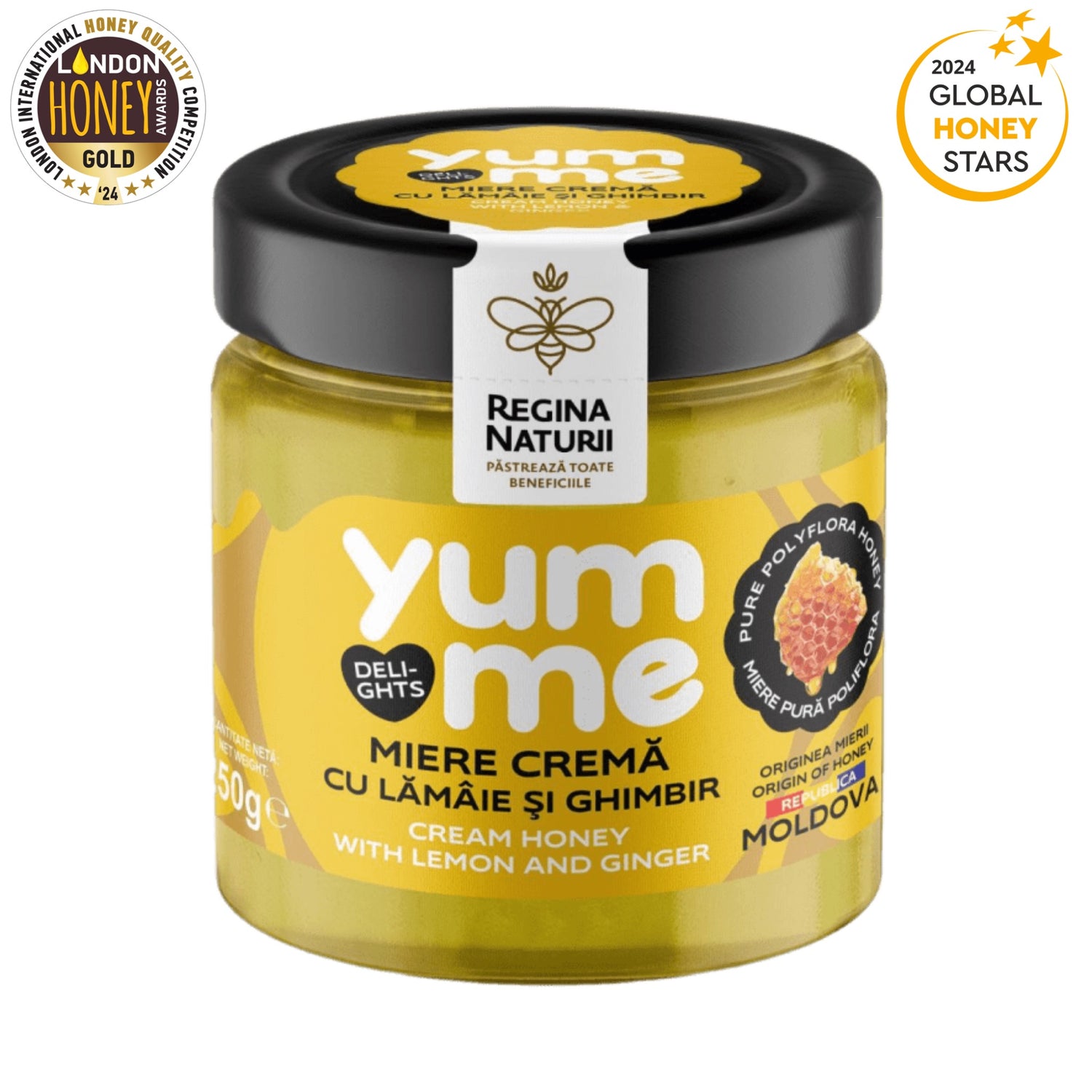 Regina Naturii Yumme Creamed Honey with Lemon and Ginger 250g jar