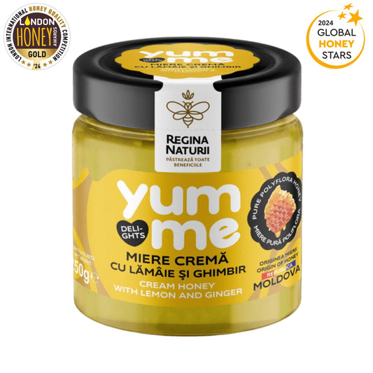 Regina Naturii Yumme Creamed Honey with Lemon and Ginger 250g jar