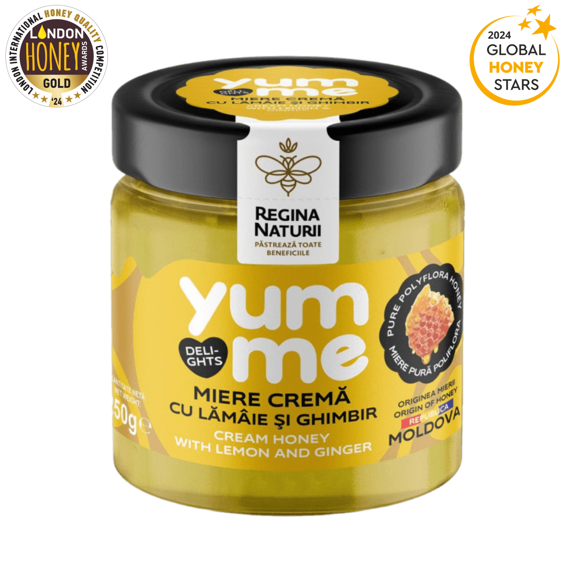 Regina Naturii Yumme creamed honey with lemon and ginger, 250g jar